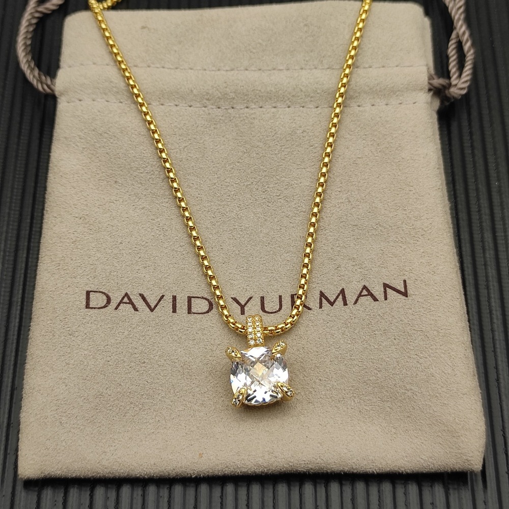 David Yurman Gold-plated Four-Prong White Diamond Necklace